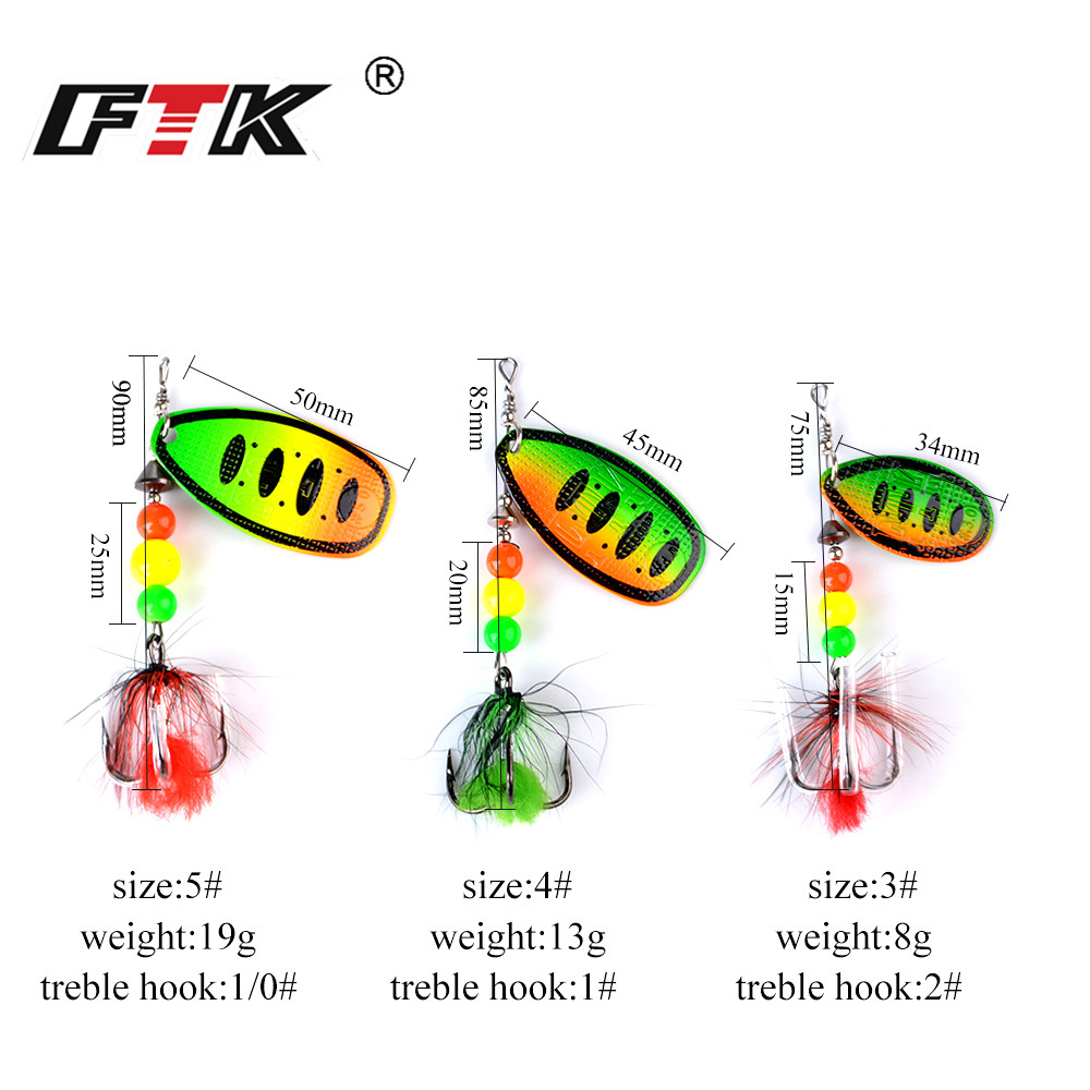 FTK المعادن الصيد إغراء سبينر  - مراجعة Fishing Hook Treble وسعره